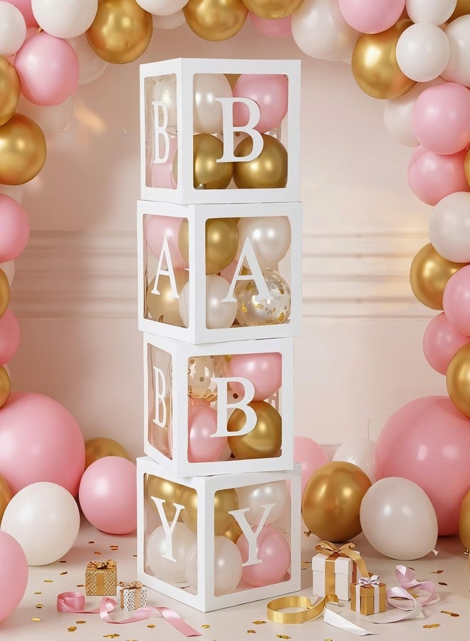 Seenelling 4 Pcs Balloon Boxes with Letters, Transparent Clear Balloon Boxes Gender Reveal Blocks Backdrop Decorations for Gender Reveal Party Favors Decor (White) - Image 1